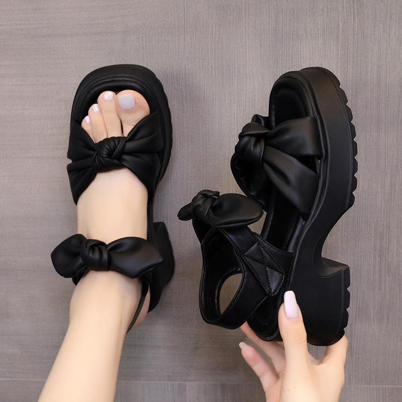 

Fashion Women s Thick Sole Roman Sandals 2025 Summer New Outwear Hollow Fish Mouth High Top Lace-up Zipper Cool Boots Sandalias Mujer 35 чёрный