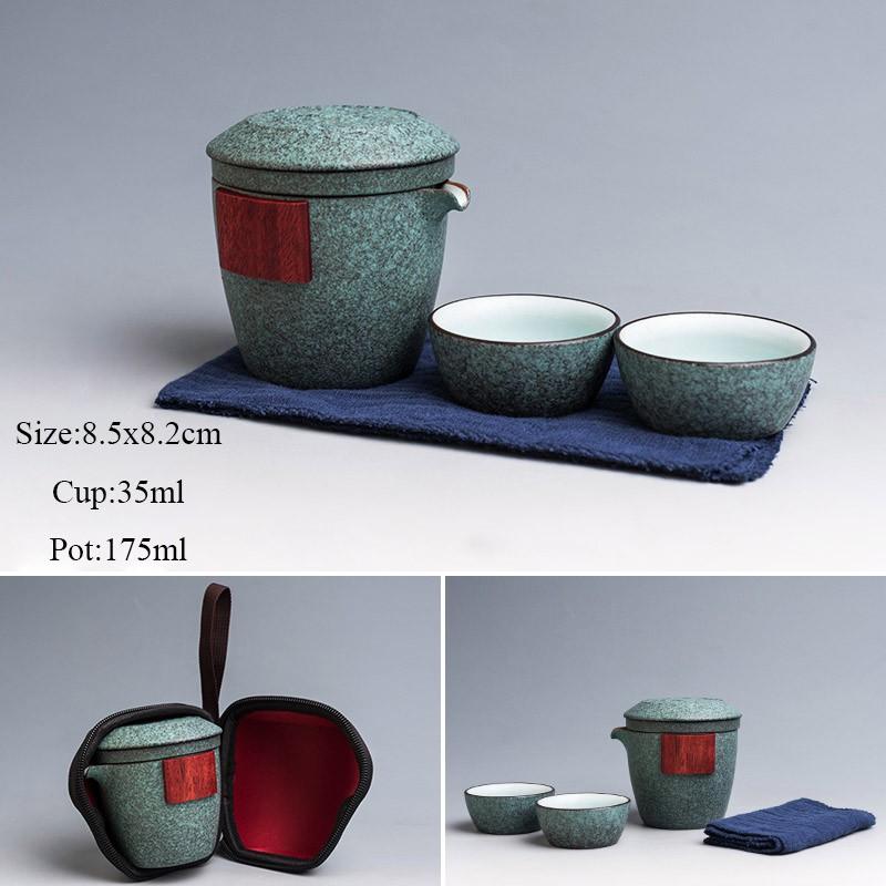 Bluestone Glaze Ceramic Quick Tea Cup One Pot Two Cups Portable Storage Bag Kung Fu Tea Set