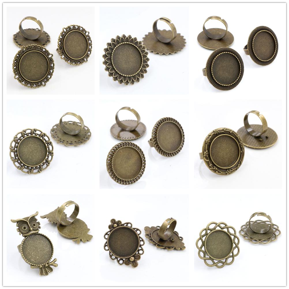 20mm 5 Stück Antik Versilbert Bronze Messing Verstellbare Ringfassungen Leer/Basis,Passend für 20mm Glas Cabochon,Knöpfe;Ringeinfassungen