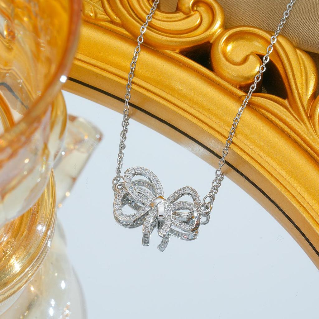 Titanium Steel Zircon Butterfly Pendant Necklace - Simple & Versatile Clavicle Accessory