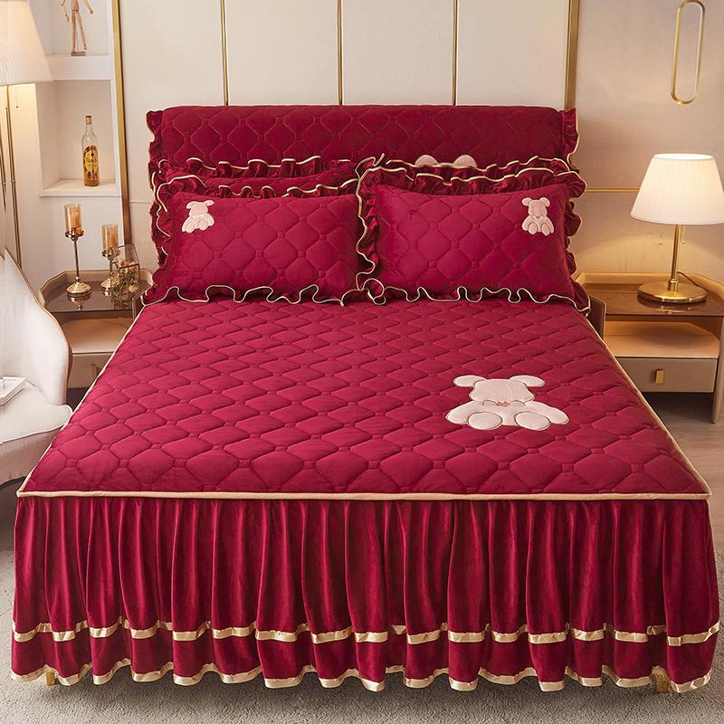 Solid Color Milk Velvet Winter Bedspread On The Bed Thick Home Bed Skirt-style Bed Sheets Cotton European-style Bed Spreads