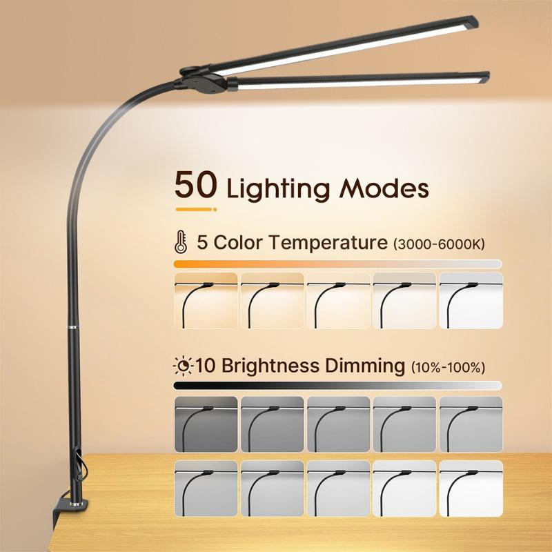 Touch Control LED Desk Lamp with Clamp, Eye-Caring Clip on Lights for Home Office, Dimmable Swing Arm Architect Task Table Lamps