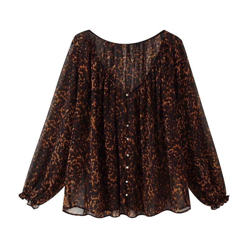 

Zbzr Весна Новая Женская одежда Принт с животным узором Полупрозрачные рубашки Брюки Комплект платья из одной вещи 8792139 Tops M