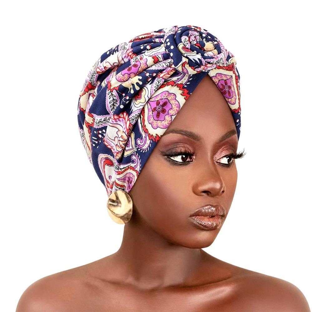 Knotted Style Twist Knot Turban Hat Pleated Floral Head Wrap Islamic Headband Women Headwear