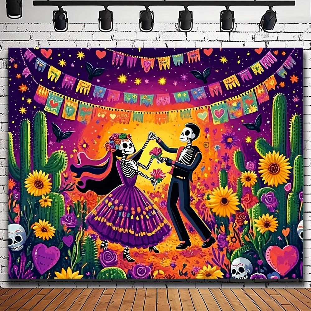1 piece, Day of the Dead Skeleton Dancing banner: Festive home and garden decoration, multi-functional, polyester fabric