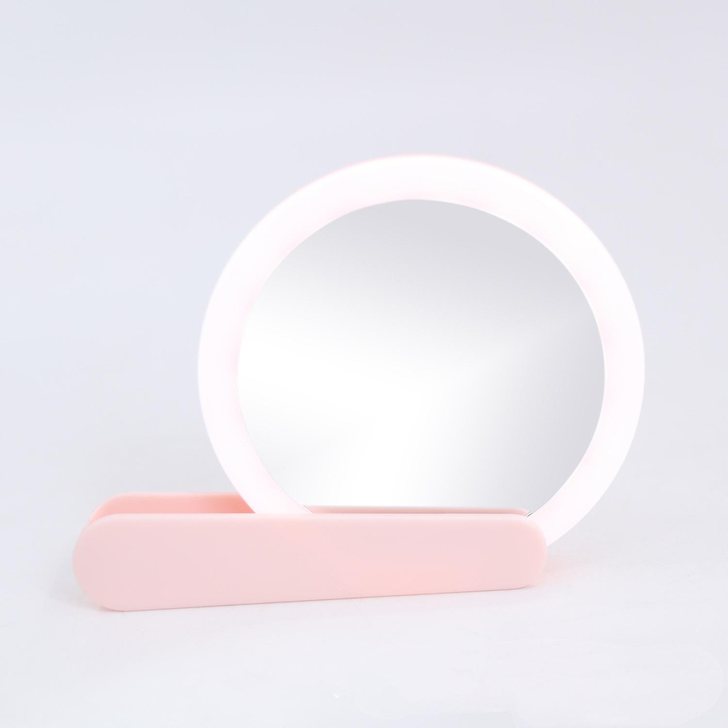 

LED Portable Light Makeup Mirror Vanity Lights Compact Make Up Pocket Mirrors Vanity Cosmetic Hand Folding Led Mirror Lamp Gift рожевий