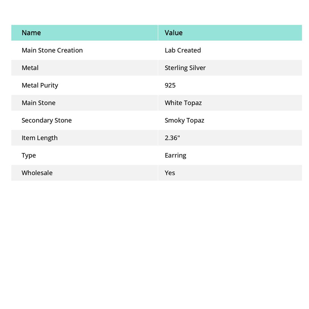 Weißtopas, Rauchquarz Handgefertigter 925 Sterlingsilber Schmuck Ohrring 2,36" i1n34
