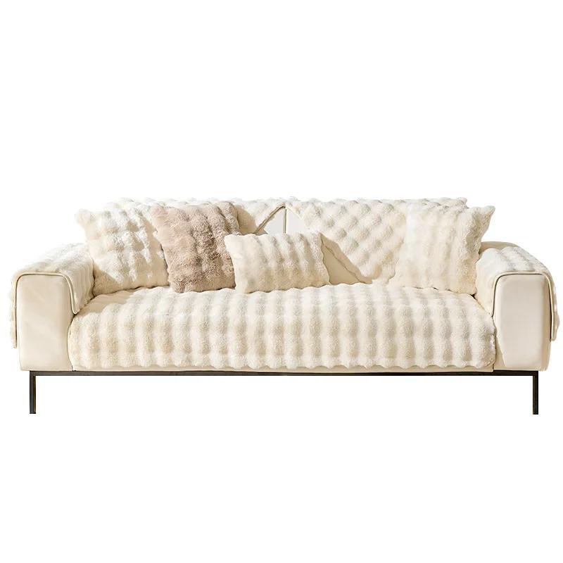 Thicken Imitation Rabbit Fur Plush Sofa Slipcover Non-slip Soft Sofa Towel Couch Cushion Cover For Living Room Modern Home Decor