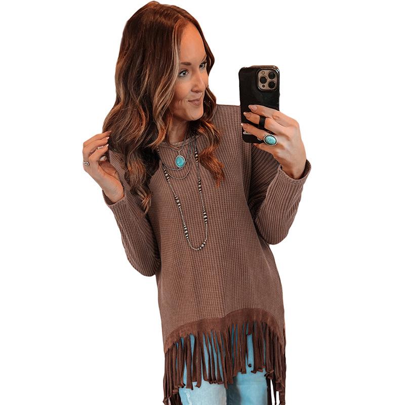 

Женский модный вязаный пуловер Shiying с бахромой по низу, однотонный - Теплый зимний дизайн Medium коричневый