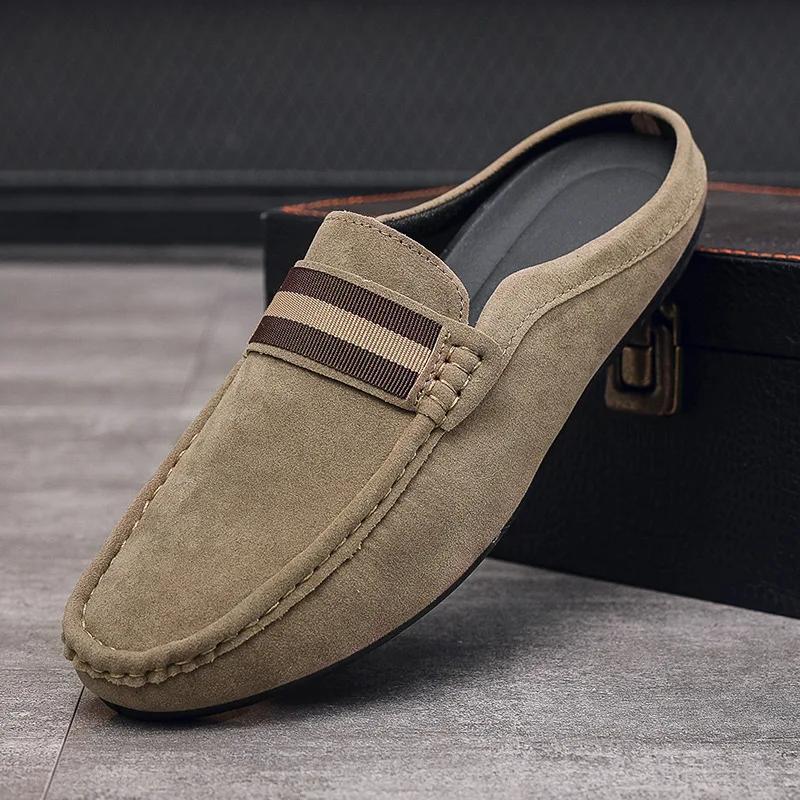 Fashion Lefu Shoes Men's Lightweight Bean Shoes Summer One Step Push lazy Breathable Casual Half Support Slippers for men2025