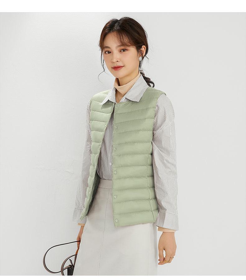 Women's Plus Size Collarless Down Vest - Short, Warm Shoulder Cape Jacket for Middle-aged and Young