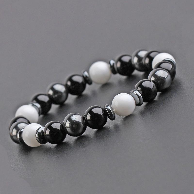 Agate Black Gallstone Bracelet 8MM - Retro Stainless Steel Fashion for Men & Women