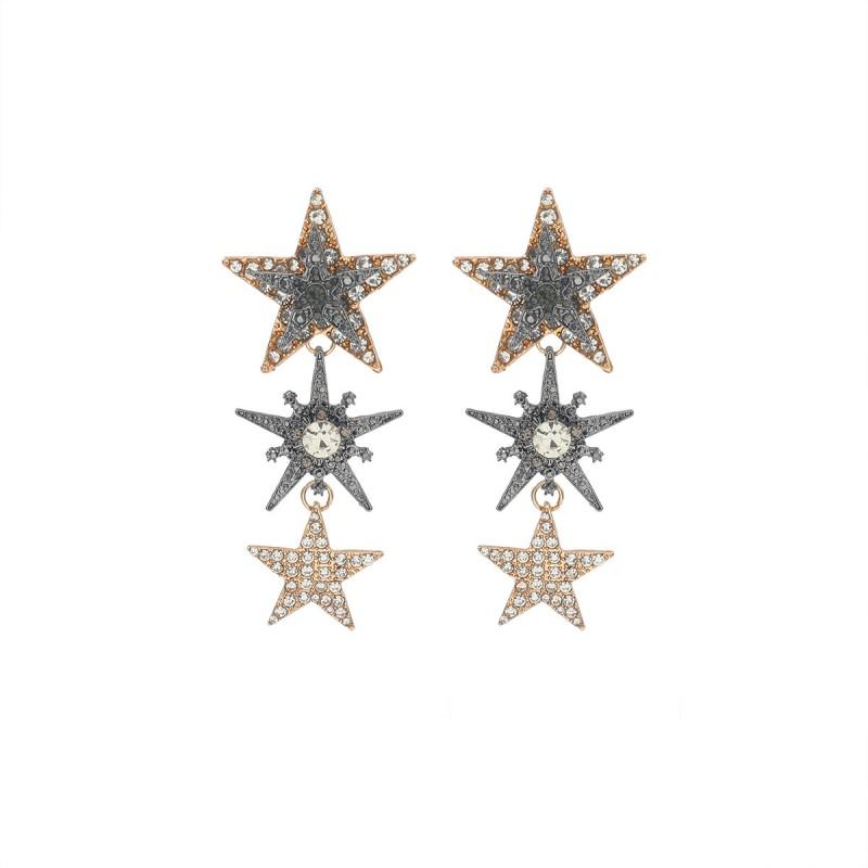Layered Tassel Star Earrings With Rhinestone Accents Alloy Stud Drop Women Gold