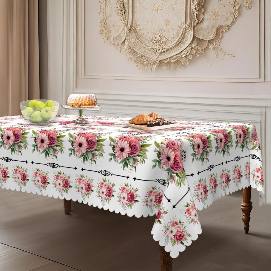 Pastoral Pink Flower Cloth Round Table Cloth, Vintage Lace + Floral Pattern, Household Table Cloth, Restaurant Decoration
