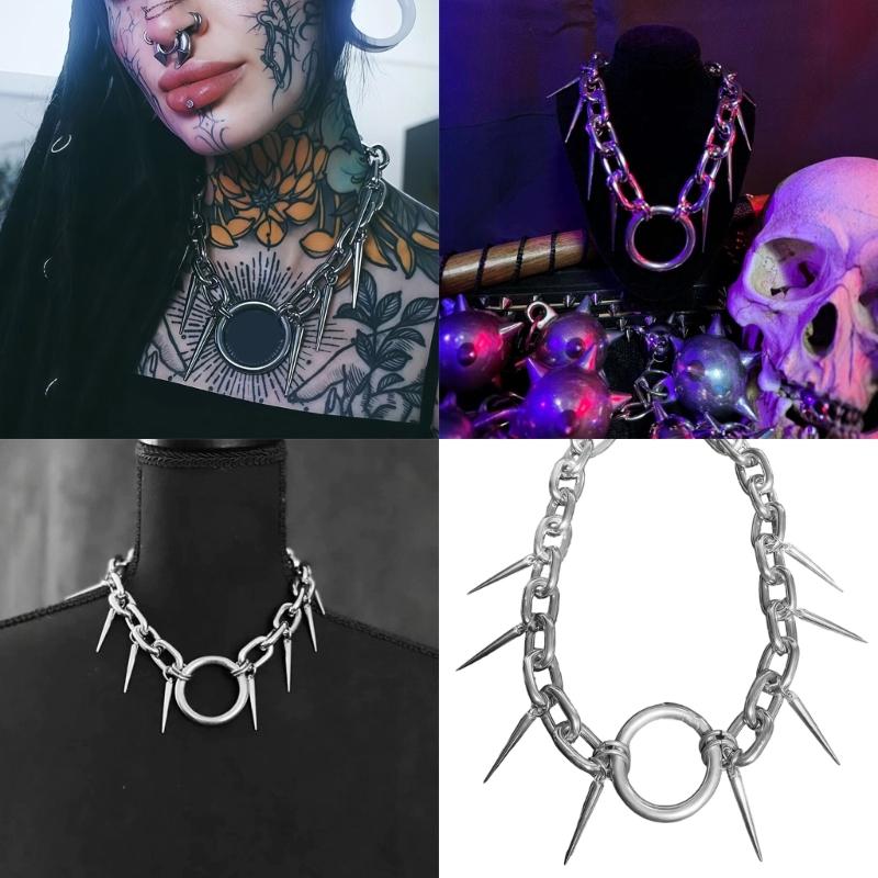 Modern Geometric Rivet Chain Necklace Edge Punk Style Alloy Jewelry For Concerts Festivals Casual Street Accessory