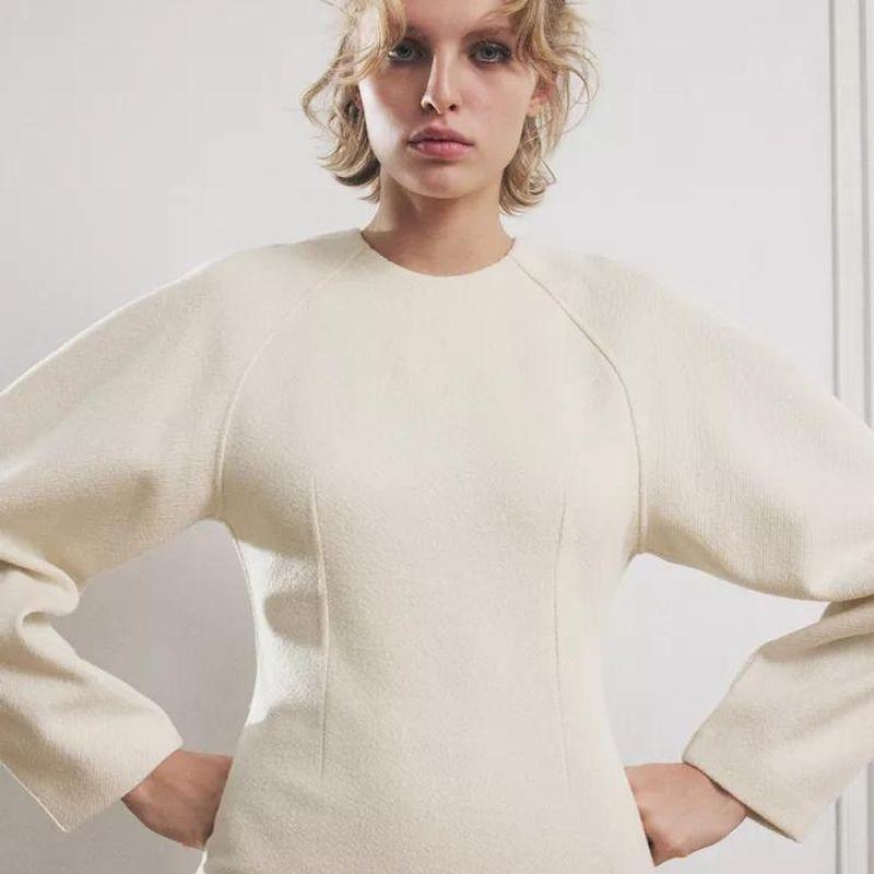 Fall and Winter New Women's Clothing European and American Leisure Puff Sleeves Loose Long Sleeves Round Neck Short Dress 1067461