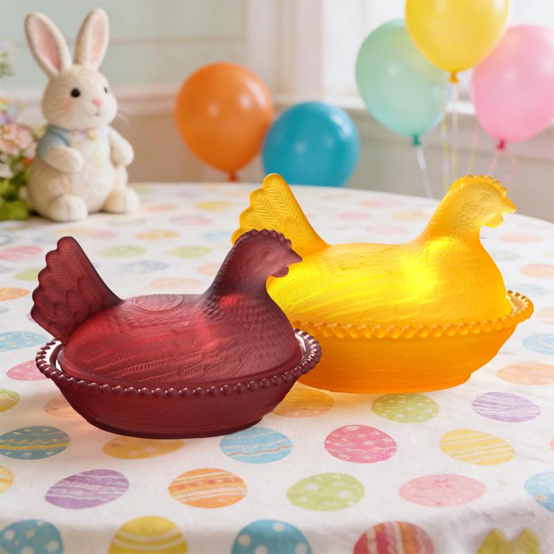 Henne im Nest Glasschale, Kristallgläser Bonboniere mit Deckel Hühnerförmige Hühner Obstschale Dessert Snacks Teller Retro Schale Glas