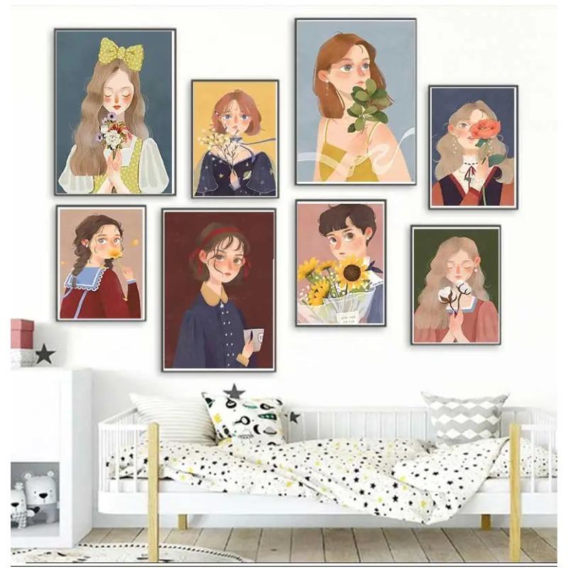 Anime Girl Prints Posters Lovely Pink Girly Style Canvas Painting Girls Room Interior Minimalist Boho Home Decor Birthday Gift