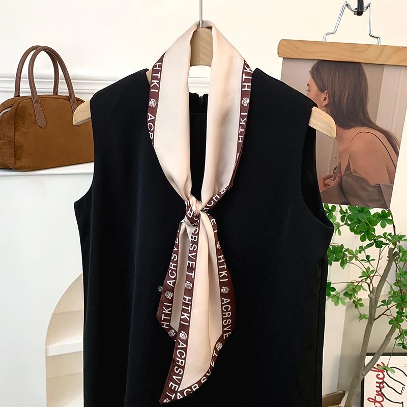 Summer New Long Silk Scarf Women's Small Streamer Printing Imitation Silk Suit Sweet Small Scarf