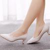 5cm Medium Heel Elegant Simple Lace Flower Wedding Shoes Pointy Toe High Heels Bridal Wedding Dress Shoes Spring and Autumn Single Shoes
