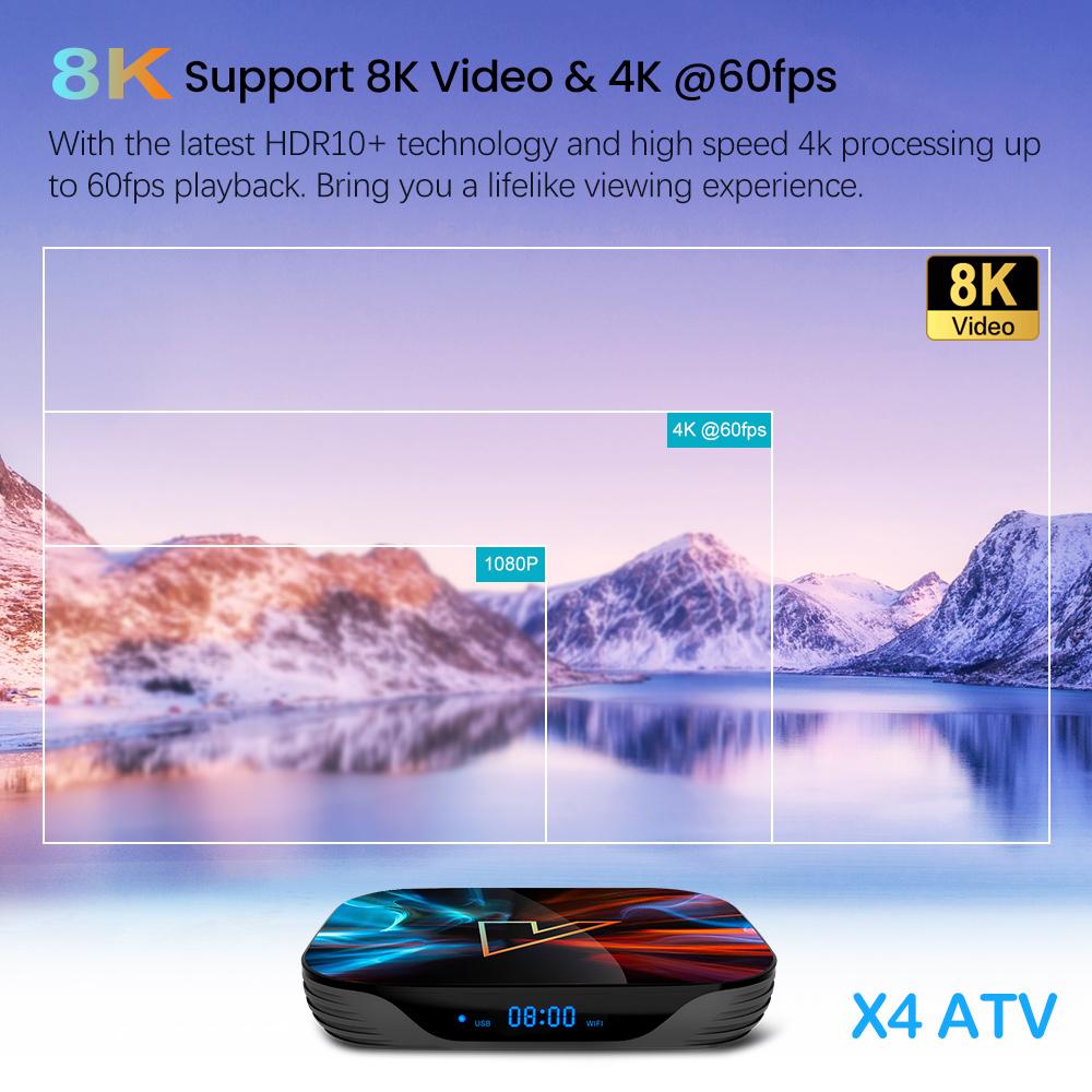 X4 ATV androidtv 11.0 Smart TV Box Amlogic S905X4 Unterstützt 4K 60fps AV1 Dual-WLAN Set-Top-Box