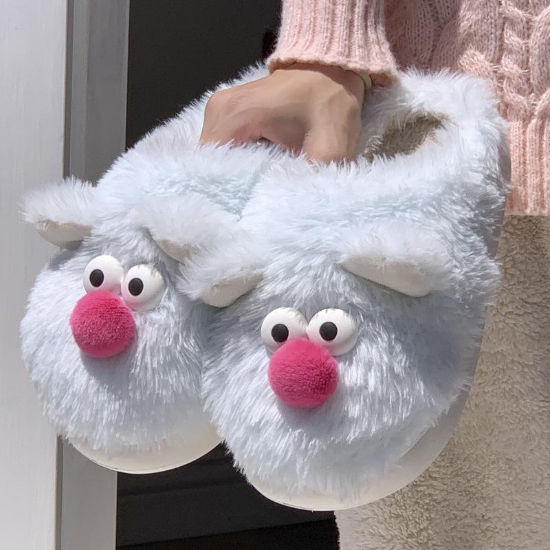 New Creative Funny Cute Cartoon Fluffy Slippers Winter Indoor Household Velvet Warm Non-slip Cotton Slippers