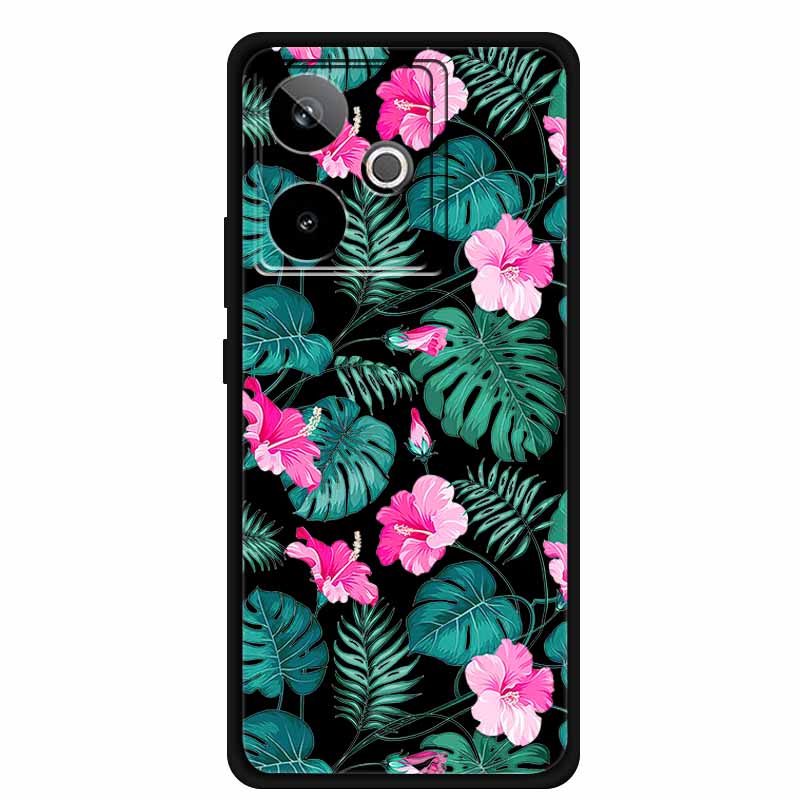 For Realme GT7 GT 7T Case Cute Floral Retro Black Silicone Soft Case Back Cover for Realme GT 7 TPU Funda For Realme GT 7T Coque