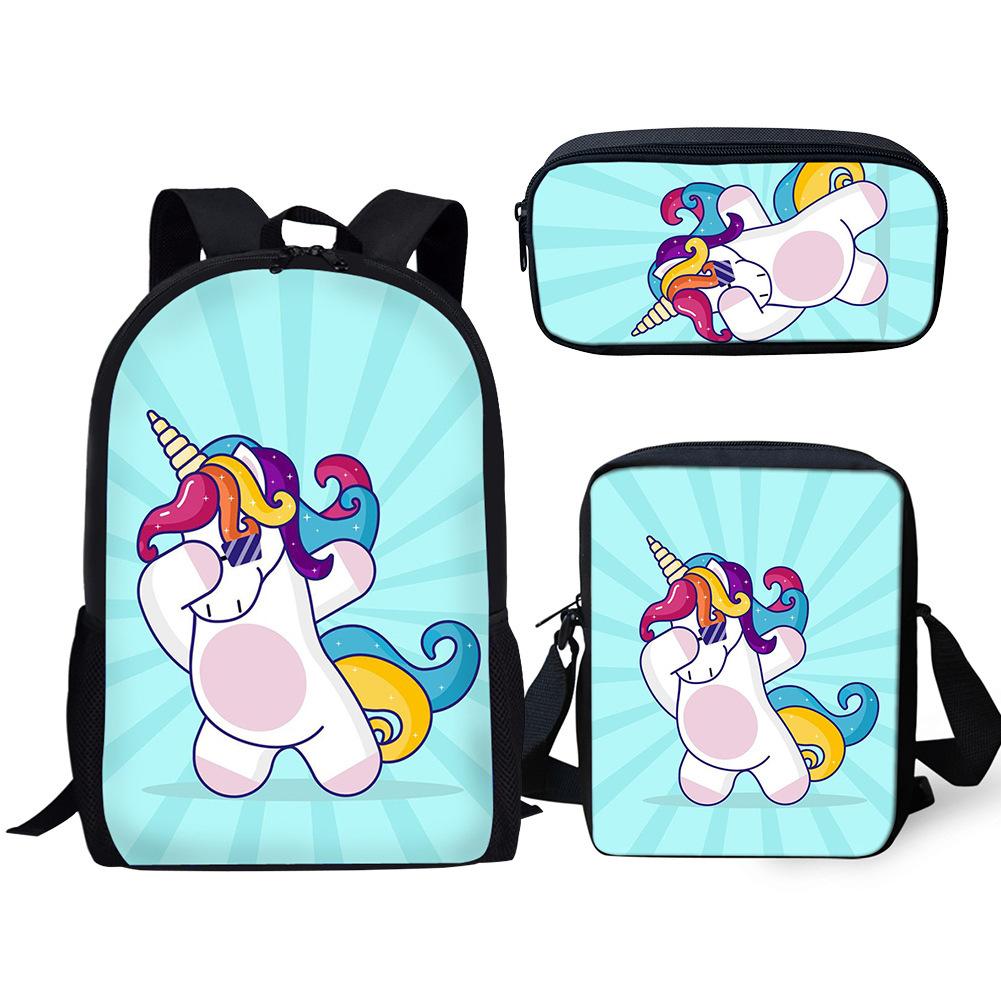 Fashion Novelty Rainbow Unicorn 3D Print 3pcs/Set pupil School Bags Laptop Daypack Backpack Inclined shoulder bag Pencil Case