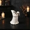 Creative Holiday Gift for Friends Halloween Ghost Figurine with Skull, Resin Statue Tabletop Decor, Small Spooky Sculptures Retro Gothic Ornament Home