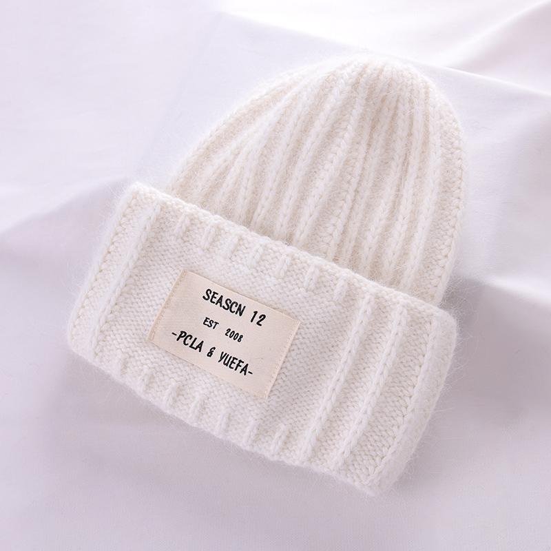 2022 kaninchen Fell Winter Hut für Frauen Mützen Weiche Warme Flauschigen Einfarbig Angora Gestrickte Hut Kaschmir Wolle Skullies Beanies