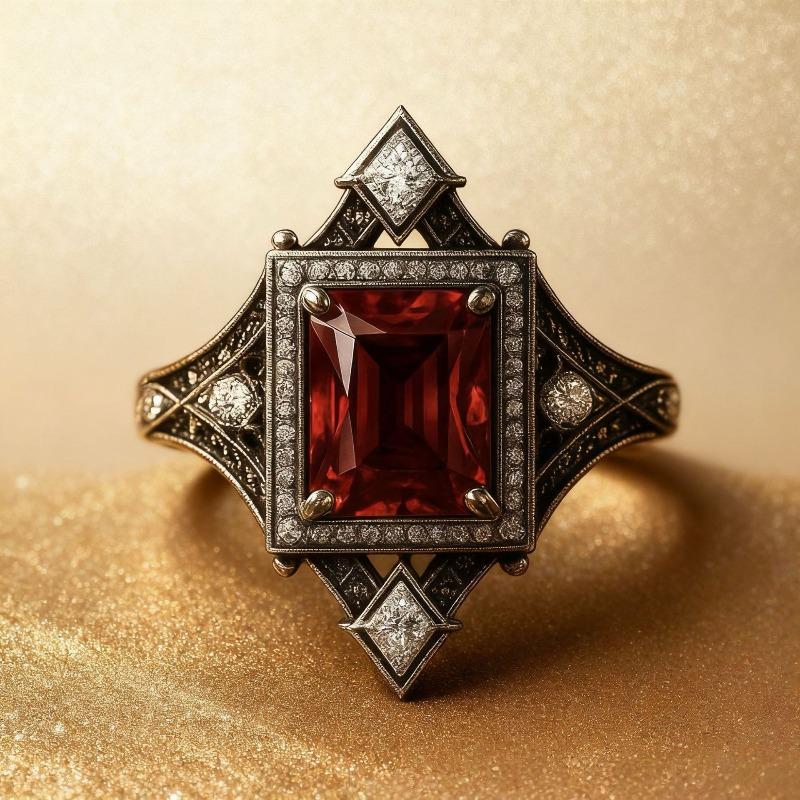 European and American new fashionable retro red zircon inlaid personalized versatile men's and women's rings