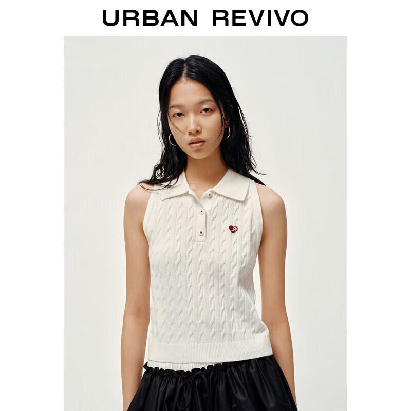 

UR2026 Women s Cable Knit Embroidered Vest Sweater L