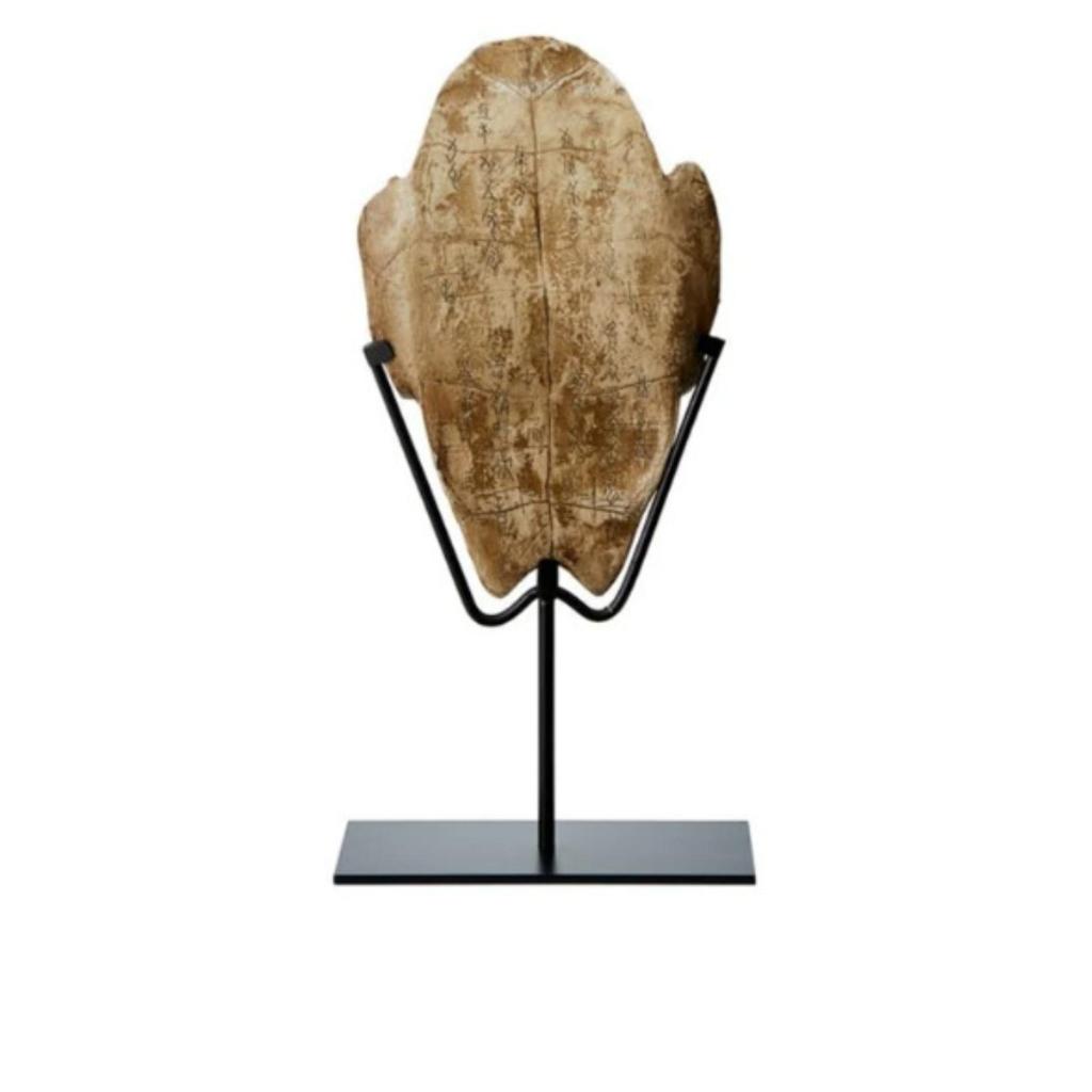 Turtle Carapace on Stand Tabletop Decor Antique-Vintage-Look Bone