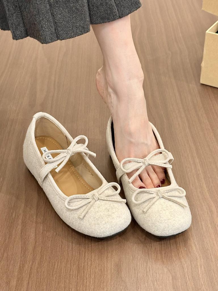 Gray's sweet girl retro woolen round head bow Mary Jane shoes women's autumn height-increasing short boots
