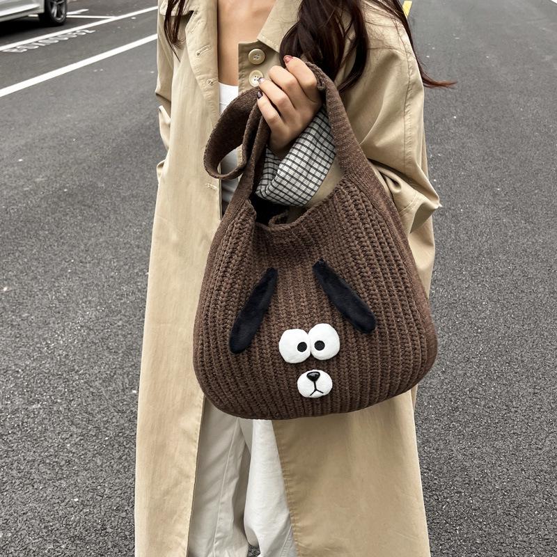 2025 Stylish Knitted Dog Crossbody Bag - Large Capacity Autumn/Winter Shoulder Bag for Women