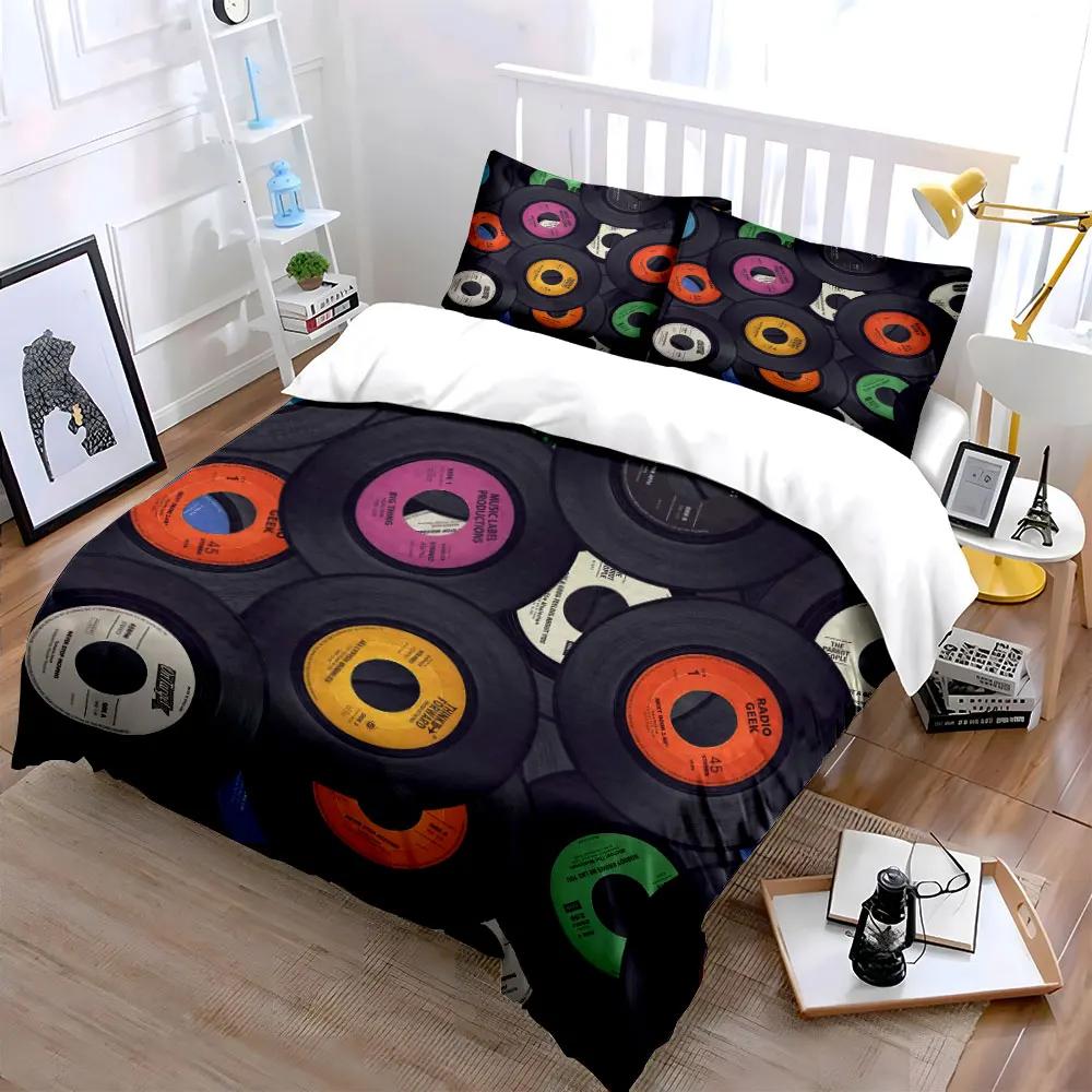 "Vintage Vinyl Record Decor Set" Multiple Sizes Kid's and Adults' Bedroom Exquisite 3PC Bedding Set Gift