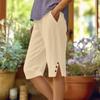 Women's Fashion Solid Color Loose Pocket Elastic Waist Cotton Linen Casual Five Pants