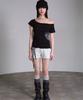 PRENDA Corset Detail One-Off-Shoulder Short Sleeve Black