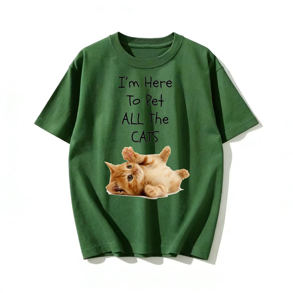 Camiseta de Algodón Puro Confortante de Gato Jugando para Adultos y Niños Perezosa y Casual Perfecta para Estar en Casa o Fiestas