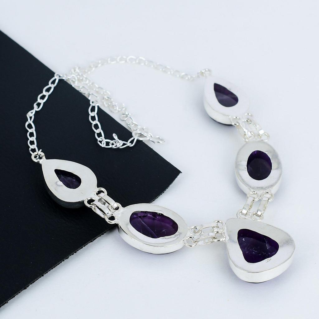 Natural Amethyst Gemstone Handmade 925 Sterling Silver Necklace, Amethyst Silver Necklace For Wife, Unisex Necklace Mother's Day GiftGift