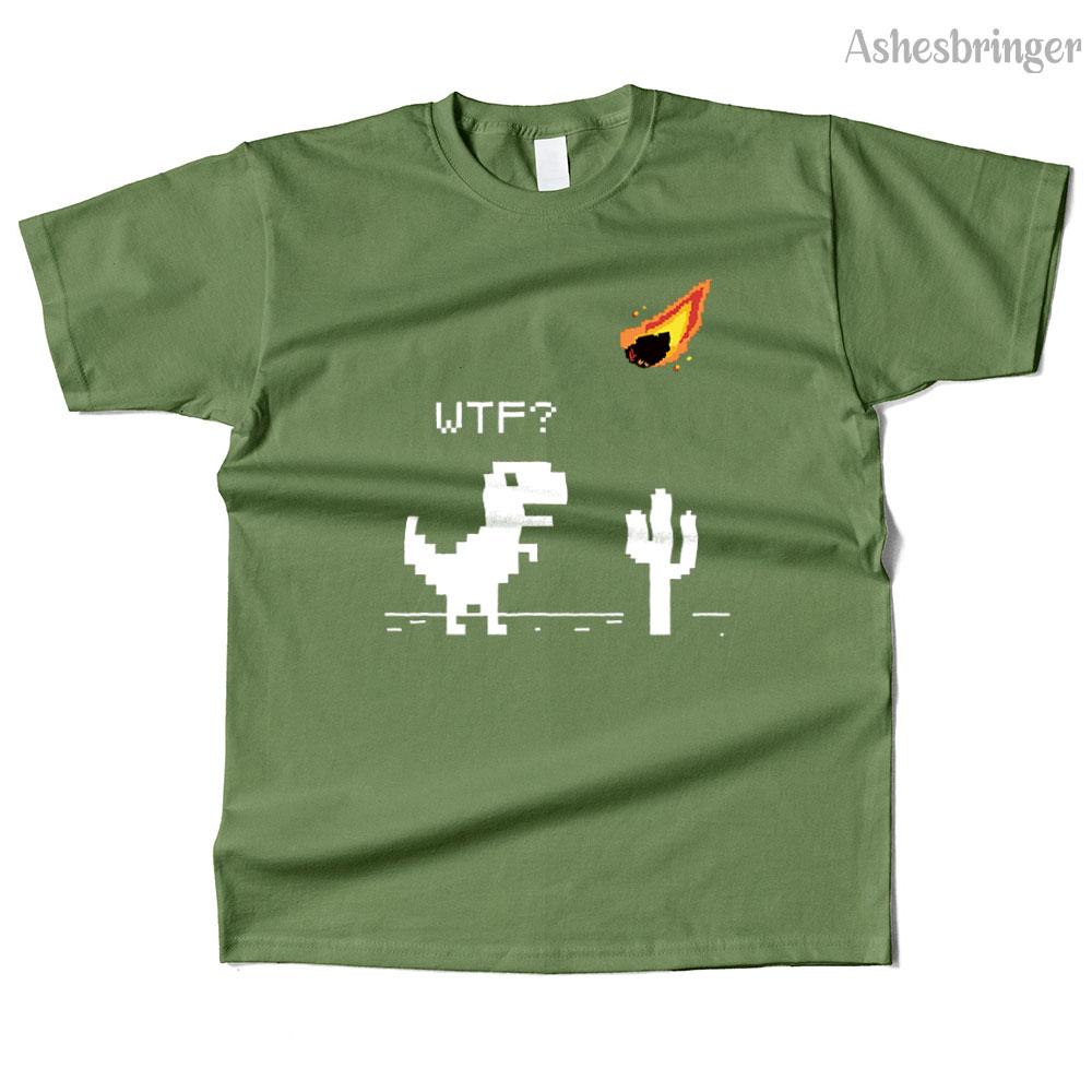 Mens Cotton WTF??? 8 Bit Graphic Funny T-REX T Shirt Street Casual Style Tee for Men and Women