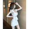 Fake Two Pieces of Lotus Leaf Edge Waist and Thin Low-cut Backless Suspender Hip Dress Women's Mesh Yarn Perspective One-step Skirt Summer