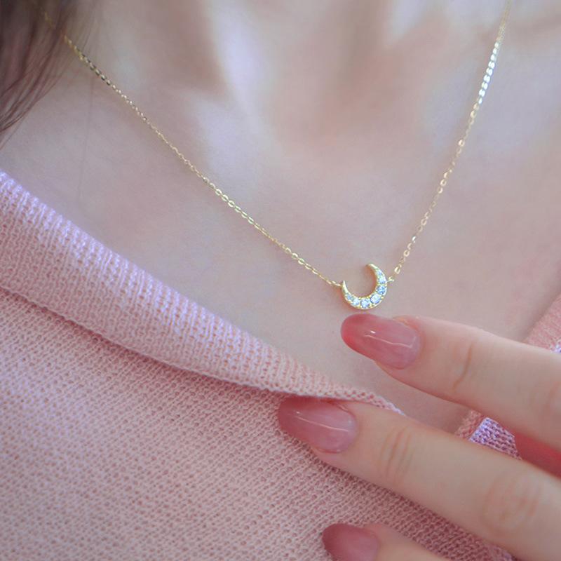 

925 Sterling Silver Sparkling Moon Fashion Pendant Necklaces Basic Daily Trendy Jewelry For Women Gifts Gold