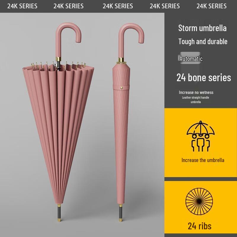 Durable 24-Rib Automatic Long-Handle Umbrella