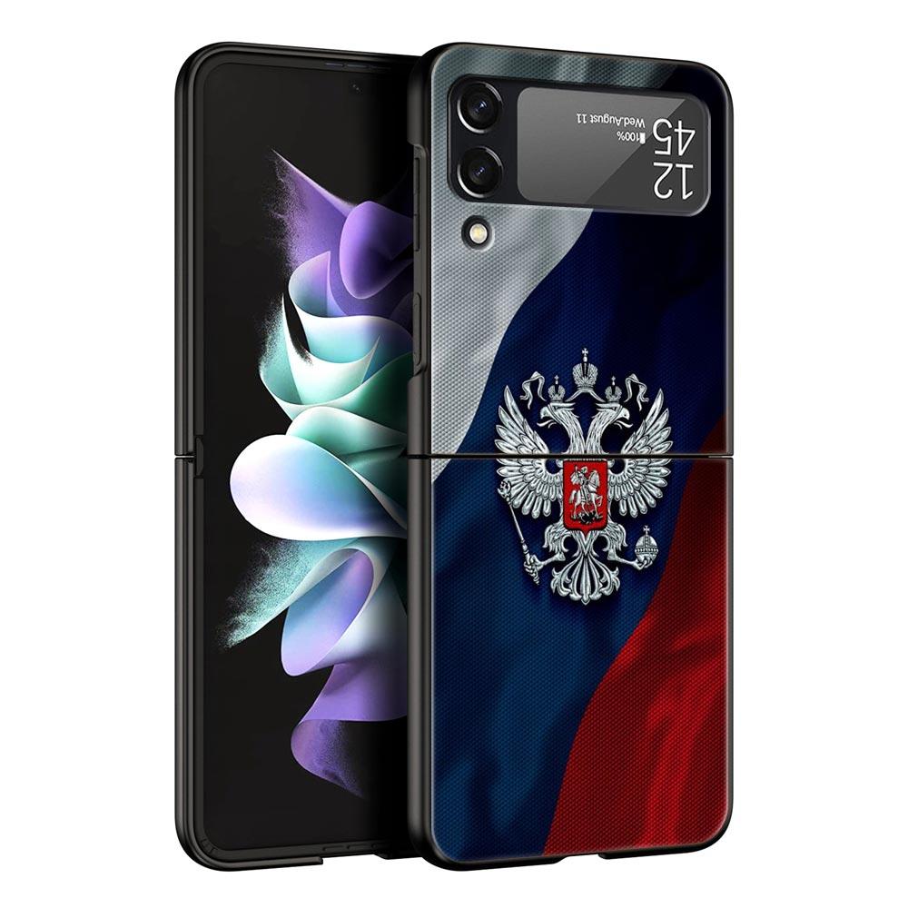 Phone Case for Samsung Galaxy Z Flip 3 4 5 6 Folding Black Shell National Flag RU FR UK For Samsung Z Flip4 Flip5 PC Hard Cover