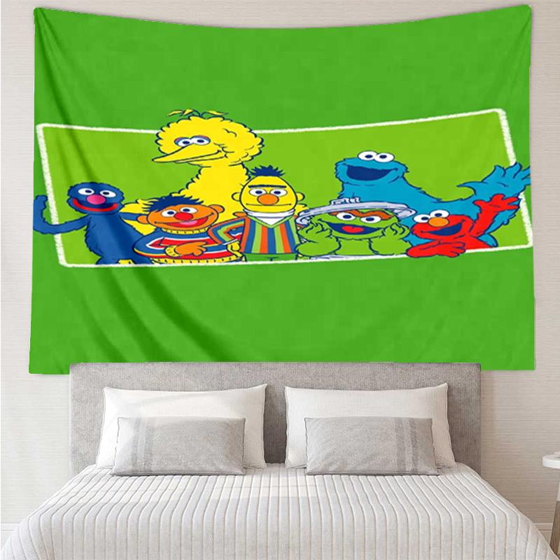 Sesame Street Print Tapestry, Backdrop, Easy Setup, Ideal for Bedroom, Office & Living Room, with Aesthetic Wall Hanging Decor.