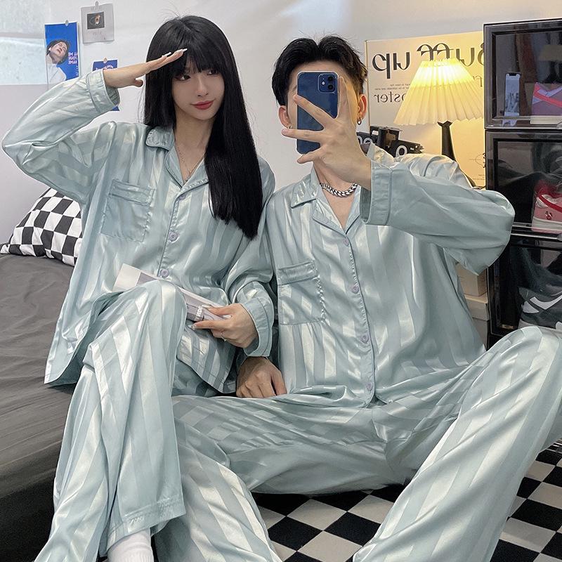 

Пижамный комплект из жаккардовой ткани Ice Silk Plaid — мужской и женский кардиган с длинными рукавами и брюки Women s 5XL