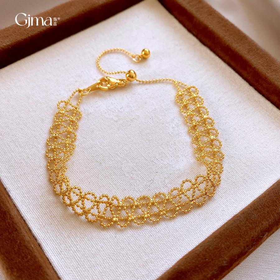 Bracciale in pizzo traforato placcato oro 18k vero Bracciale europeo e americano Gioielli semplici donna