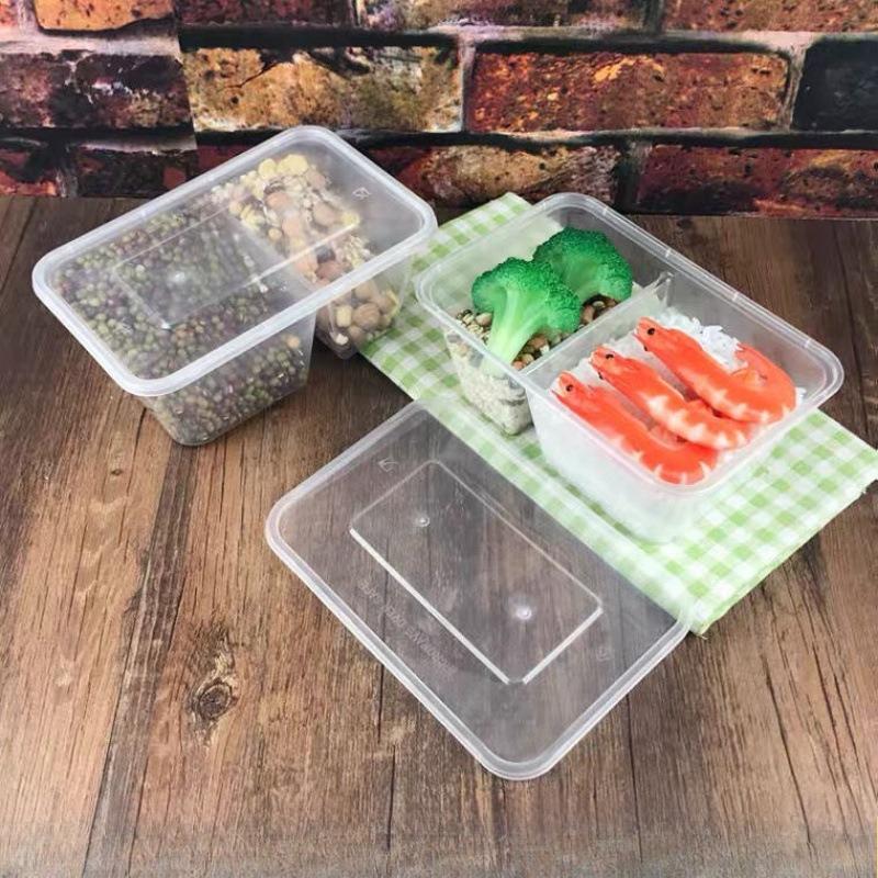 2 Compartment Disposable Food Container with Lid Transparent Plastic Lunch Box Takeaway Meal Box