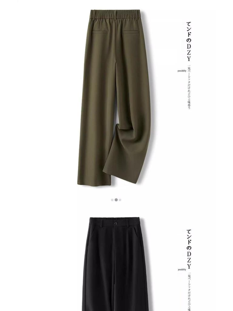 Gray Wide-Leg Casual Pants for Women - 2025 Fashion, Perfect for Autumn & Spring, Straight-Leg & Lazy Style Suit Pants